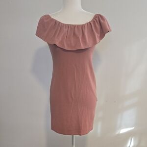 One Clothing Ruffled Off-Shoulder Mauve Mini Dress